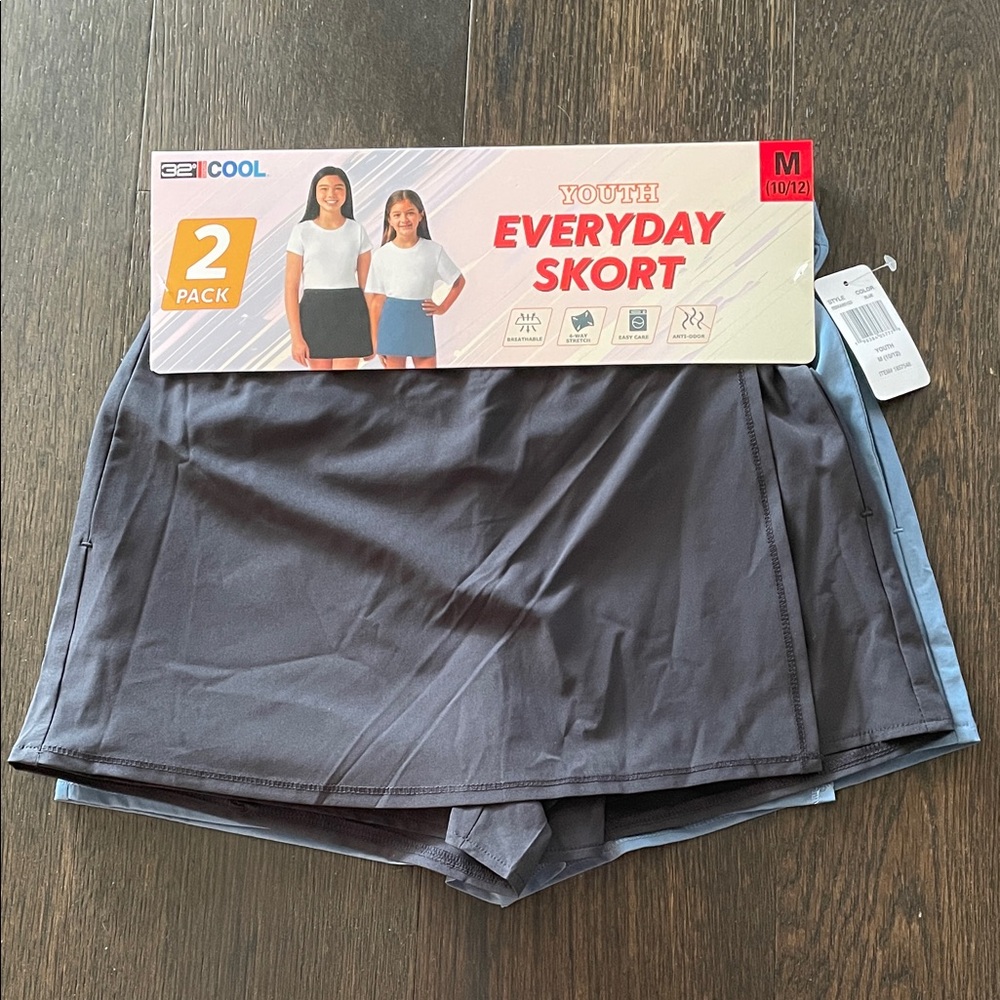 32 Degrees Cool Youth Everyday Skort 2-Pack - Black and Blue, New
